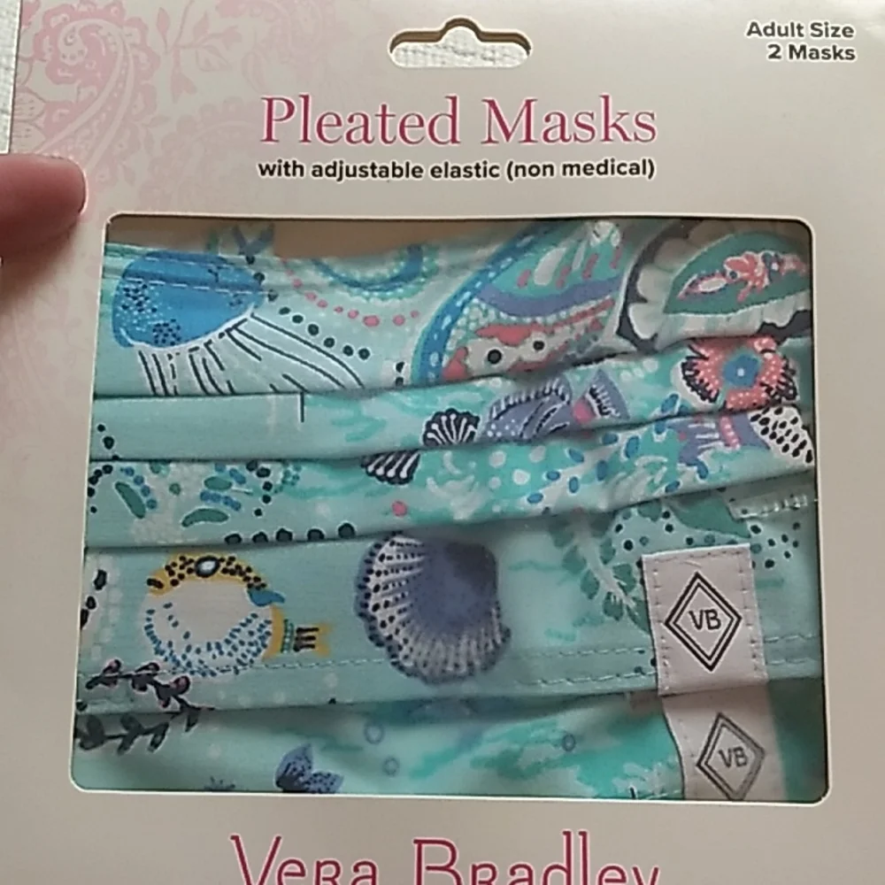 2 Pleated Masks Vera Bradley in Ocean blue themed. Non Medical